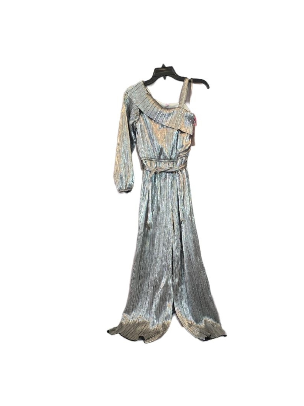 Girls Justice One-Shoulder Metallic Silver Pleated‎ Jumpsuit Size 16